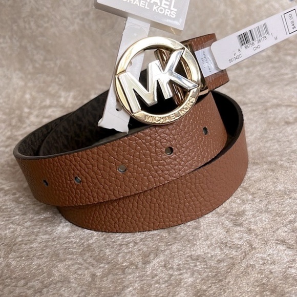Brand New Michael Kors Genuine Leather Reversible Belt Tan Brown Logo Buckle - Picture 12 of 13